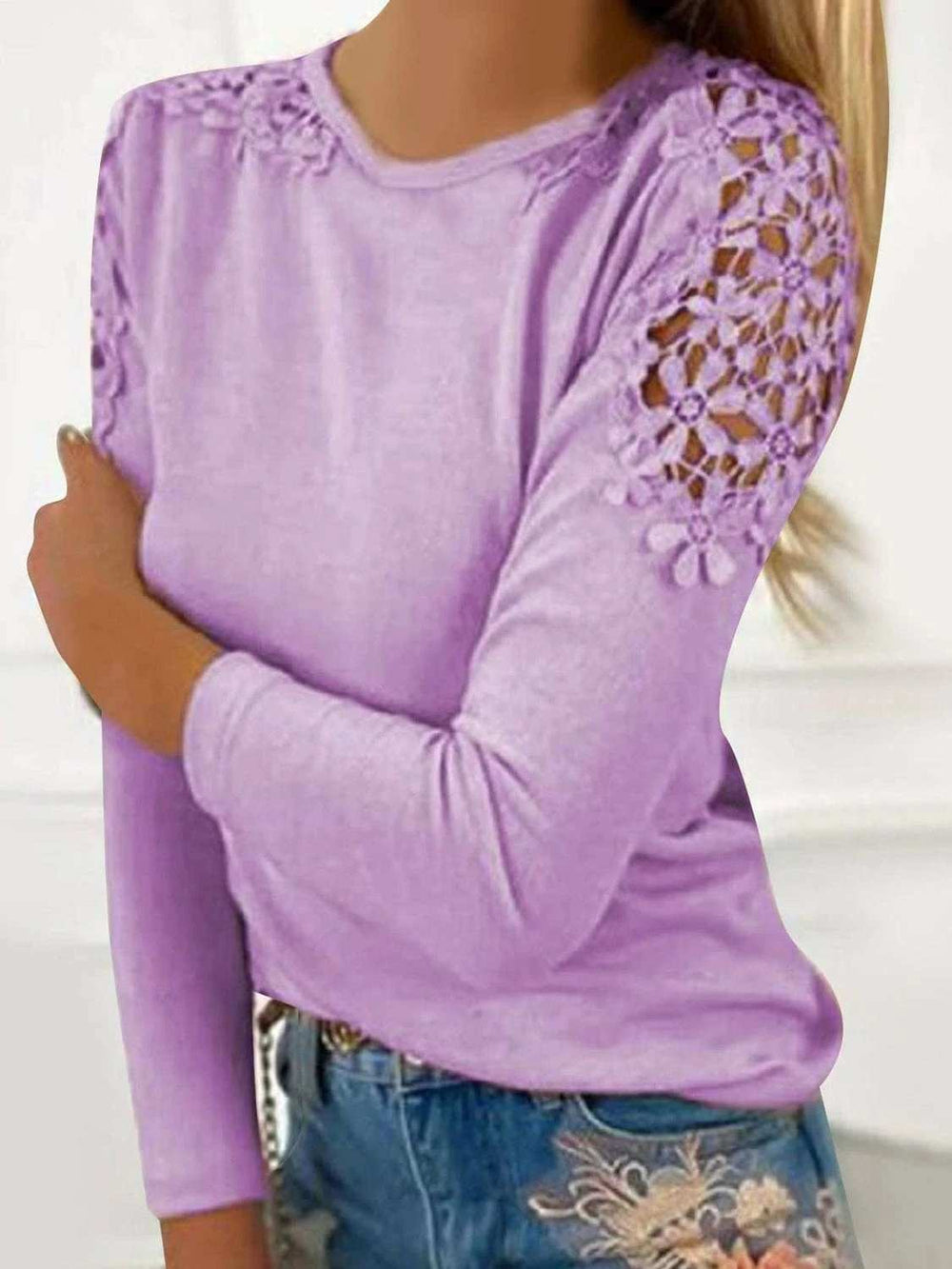 Full Size Cutout Round Neck Long Sleeve T-Shirt - Trendsi - Flyclothing LLC