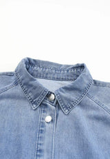 Distressed Collared Neck Flounce Sleeve Denim Dress - Trendsi - Flyclothing LLC