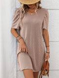Textured Round Neck Short Sleeve Mini Dress - Trendsi