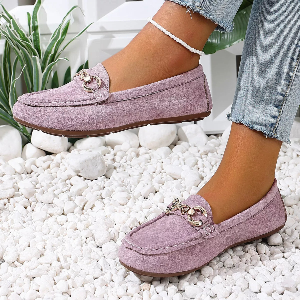 Comfortable Flat Loafers with Decorative Buckle - Trendsi - Flyclothing LLC