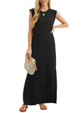 Full Size Slit Round Neck Sleeveless Maxi Tank Dress Plus Size - Trendsi