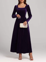 Velvet Square Neck Long Sleeve Dress - Trendsi - Flyclothing LLC