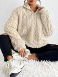 Fuzzy Quarter Zip Long Sleeve Sweatshirt - Trendsi