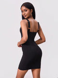 Bead Trim Wide Strap Wrap Dress - Trendsi