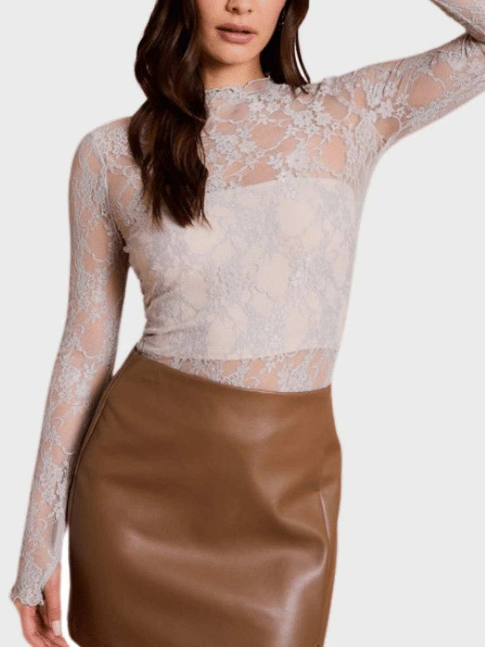 Lace Mock Neck Long Sleeve Top - Trendsi - Flyclothing LLC