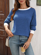 Ribbed Round Neck Raglan Sleeve Knit Top - Trendsi - Flyclothing LLC