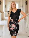 Ruffled V-Neck Floral Cap Sleeve Dress - Trendsi