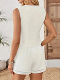 Button Up Vest and Shorts Set - Trendsi