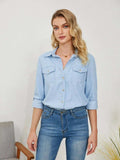 Pocketed Button Up Long Sleeve Denim Shirt - Trendsi - Flyclothing LLC