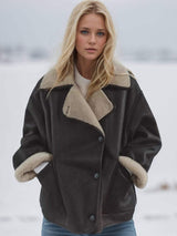 Collared Neck Long Sleeve Plush Jacket - Trendsi - Flyclothing LLC