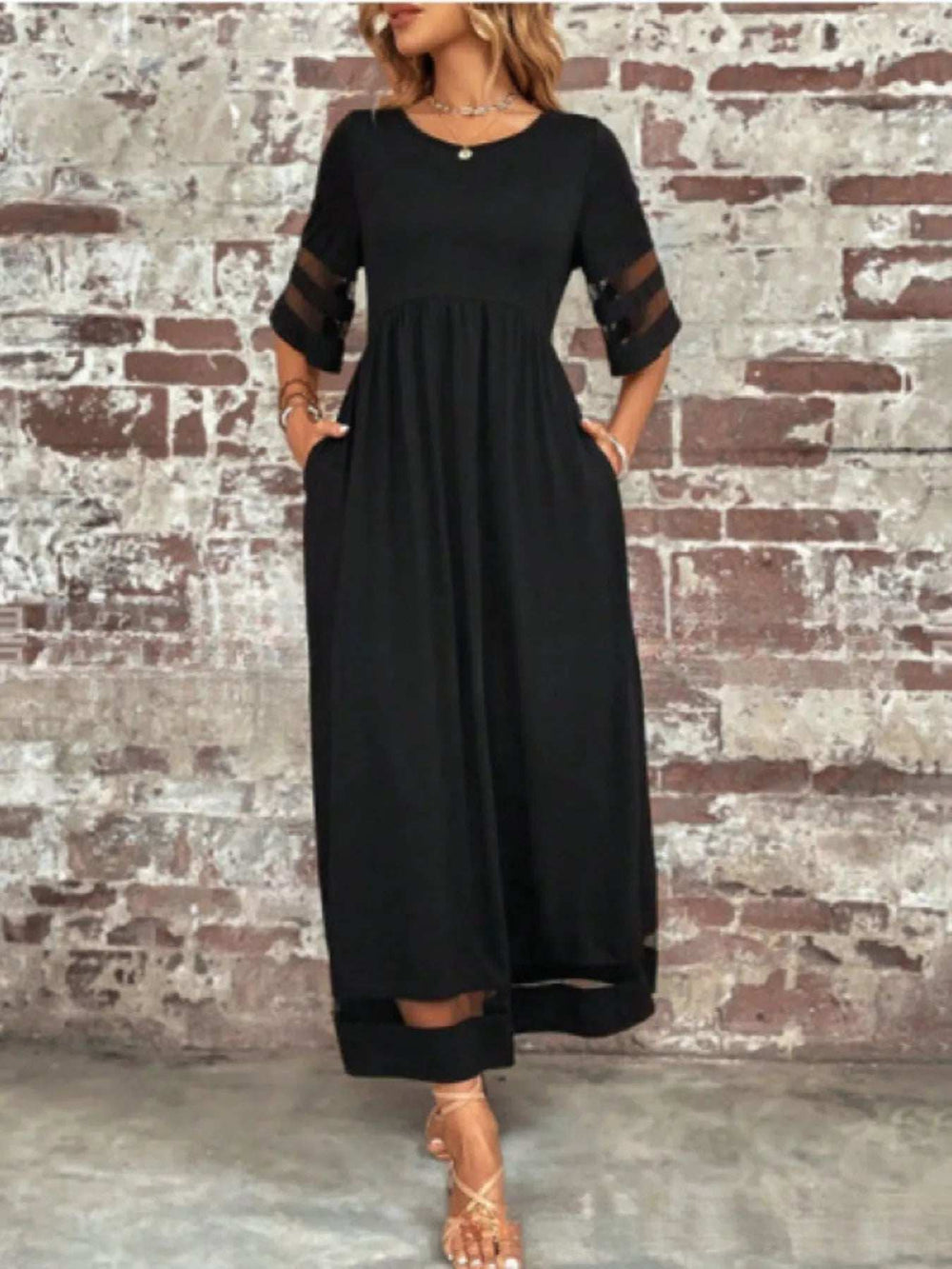 Full Size Round Neck Half Sleeve Dress Plus Size - Trendsi - Flyclothing LLC