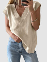 Mandy Ribbed V-Neck Sweater Vest - Trendsi - Flyclothing LLC