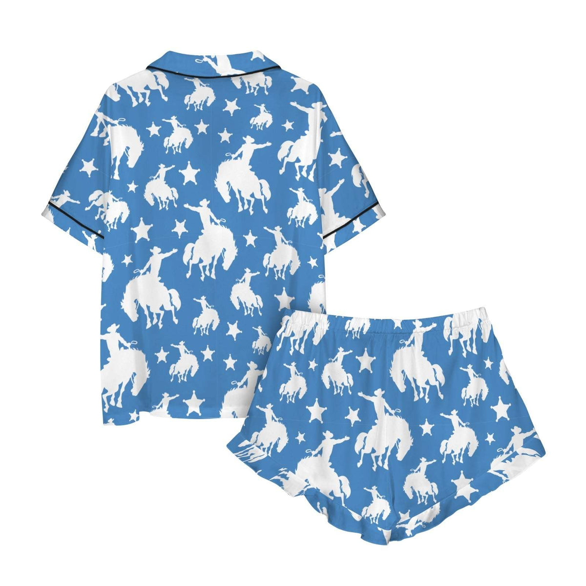Baha Ranch Blue Bronc Satin Ruffle Hem Pajama set - Baha Ranch Western Wear - Flyclothing LLC