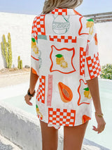 Devine Printed Collared Neck Half Sleeve Top and Shorts Set - Trendsi - Flyclothing LLC