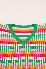 Contrast Striped V-Neck Knit Top - Trendsi - Flyclothing LLC