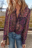 Printed Notched Long Sleeve Blouse - Trendsi - Flyclothing LLC
