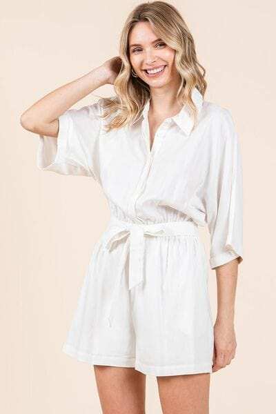 Mittoshop Tie Waist Half Sleeve Romper - Trendsi - Flyclothing LLC