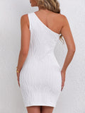 Textured Single Shoulder Mini Dress - Trendsi