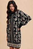 Annie Wear Floral Jacquard Round Neck Sweater Dress - Trendsi