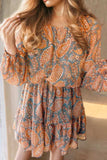 Ruffle Hem Printed Long Sleeve Dress - Trendsi - Flyclothing LLC