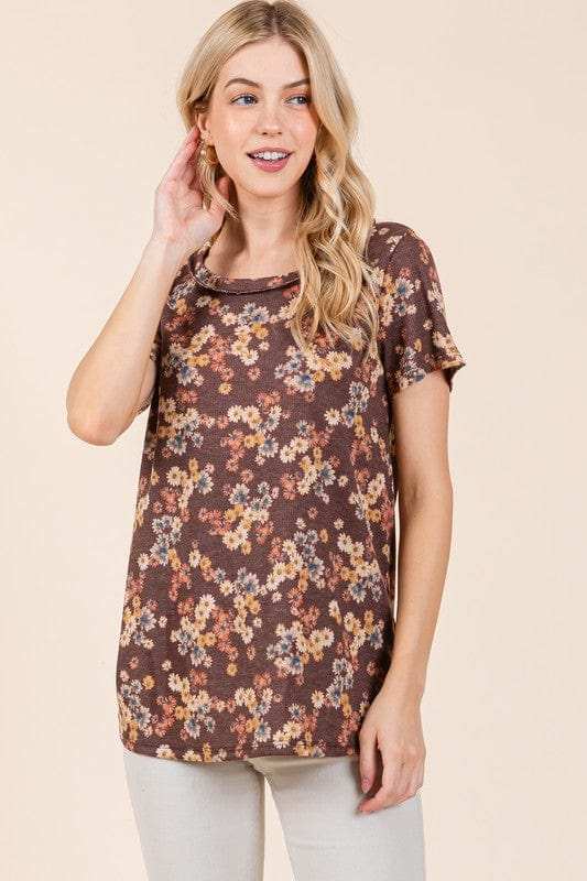 BOMBOM Lightweight Floral Round Neck Short Sleeve T-Shirt - Trendsi - Flyclothing LLC