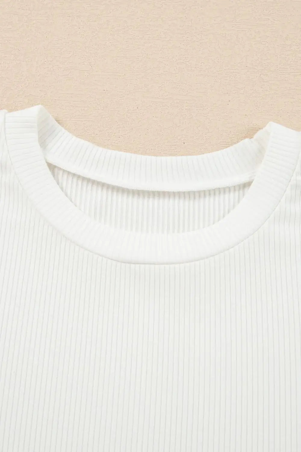 Eyelet Short Sleeve Patchwork Ribbed Top - Trendsi - Flyclothing LLC