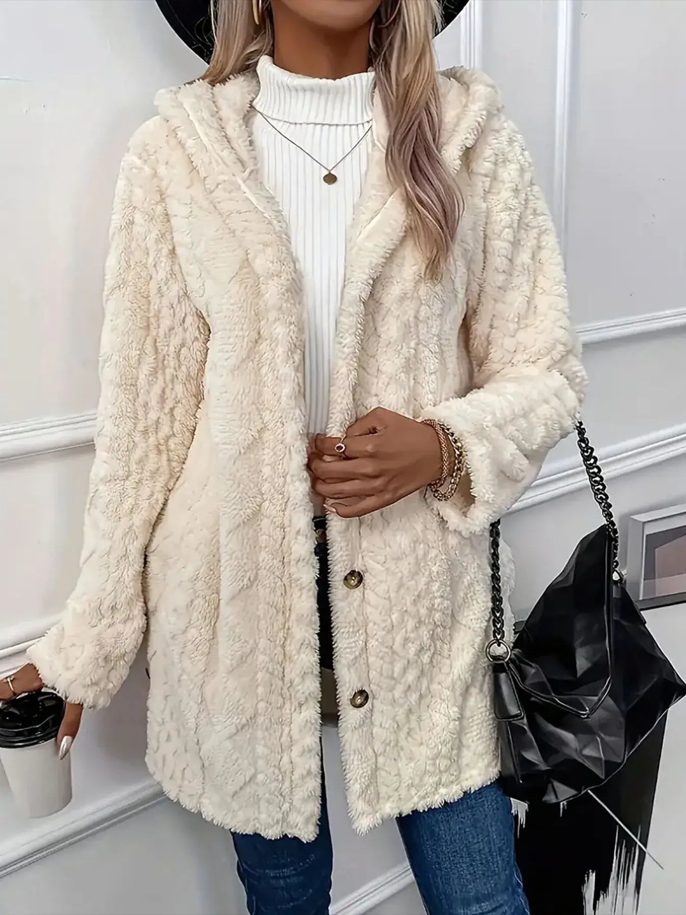 Faux Fur Teddy Coat with Button Front - Trendsi - Flyclothing LLC