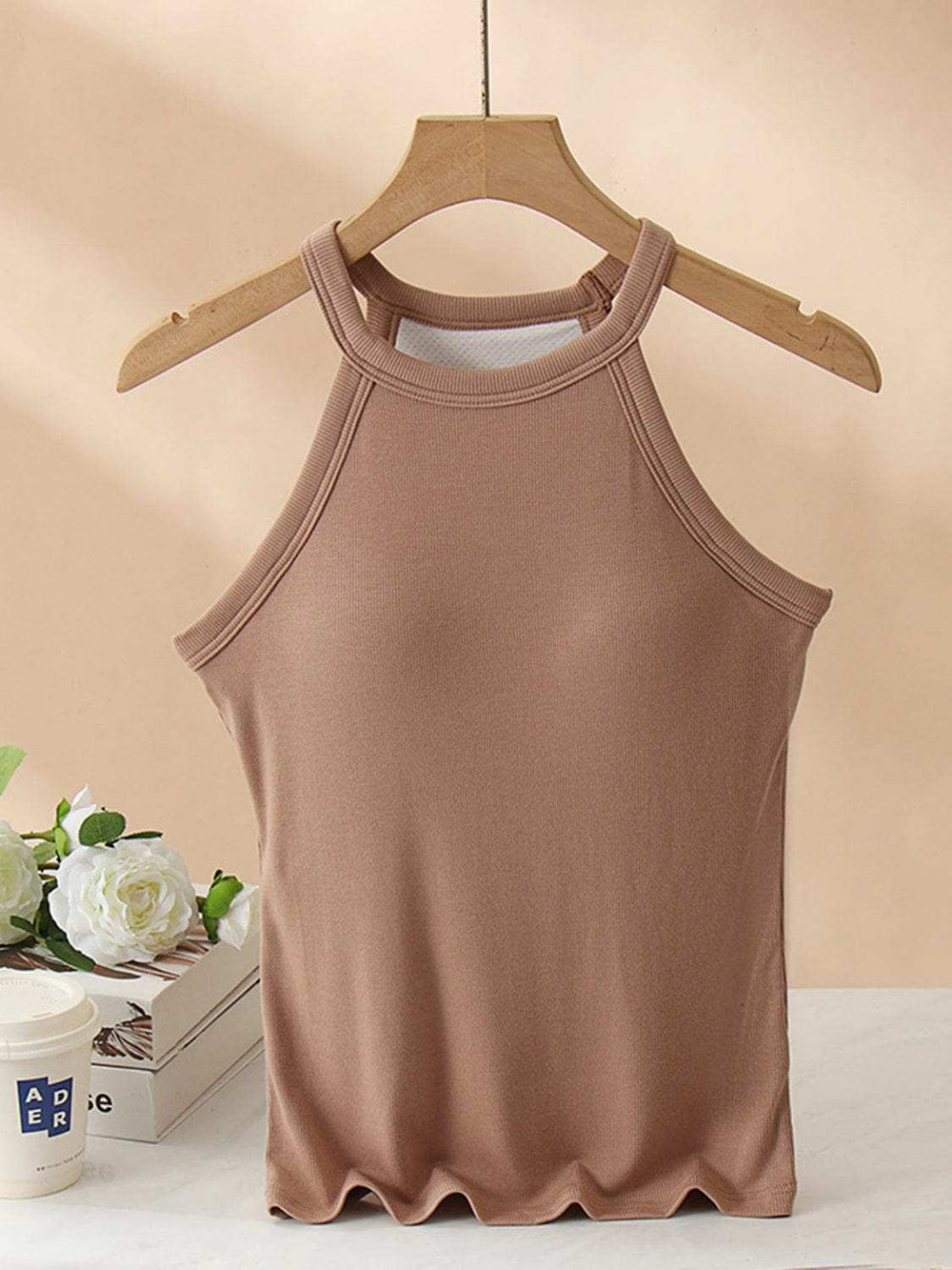 Grecian Neck Tank With Chest Pads - Trendsi - Flyclothing LLC
