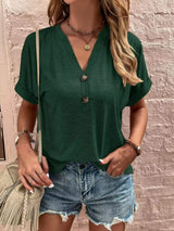Full Size Notched T-Shirt with Rolled Sleeves Plus Size - Trendsi - Flyclothing LLC
