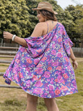 Plus Size Printed Cami, Open Front Cover Up and Shorts Set - Trendsi - Flyclothing LLC
