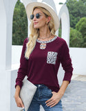 Cutout Leopard Round Neck Long Sleeve T-Shirt - Trendsi - Flyclothing LLC