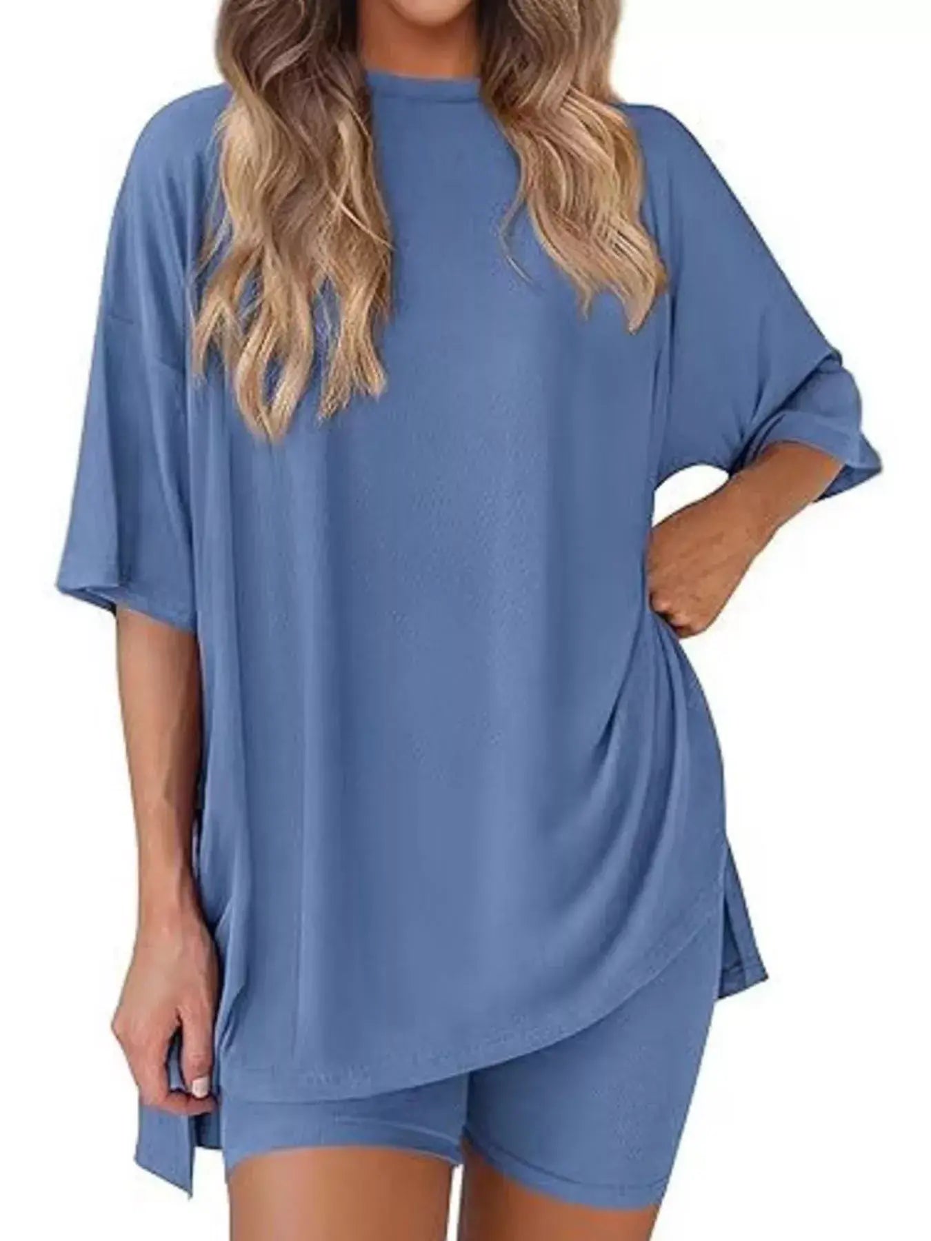 Full Size Half Sleeve T-Shirt and Shorts Set Plus Size - Trendsi - Flyclothing LLC