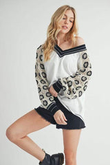 Aemi+Co Crochet Contrast Stitching V Neck Top - Trendsi - Flyclothing LLC