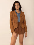 Tied Tassel Collared Neck Long Sleeve Jacket - Trendsi