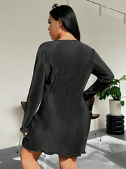 Honey Plus Size Lettuce Hem Round Neck Long Sleeve Dress - Trendsi