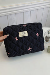 Bow Embroidered Quilted Storage Bag - Trendsi