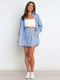 Striped Dropped Shoulder Shirt and Shorts Set - Trendsi - Flyclothing LLC