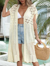 Open Front Short Sleeve Openwork Cover-Up - Trendsi - Flyclothing LLC