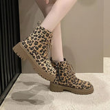 Animal Print Lace-Up Ankle Boots - Trendsi - Flyclothing LLC