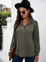 Half Button Long Sleeve T-Shirt - Trendsi - Flyclothing LLC