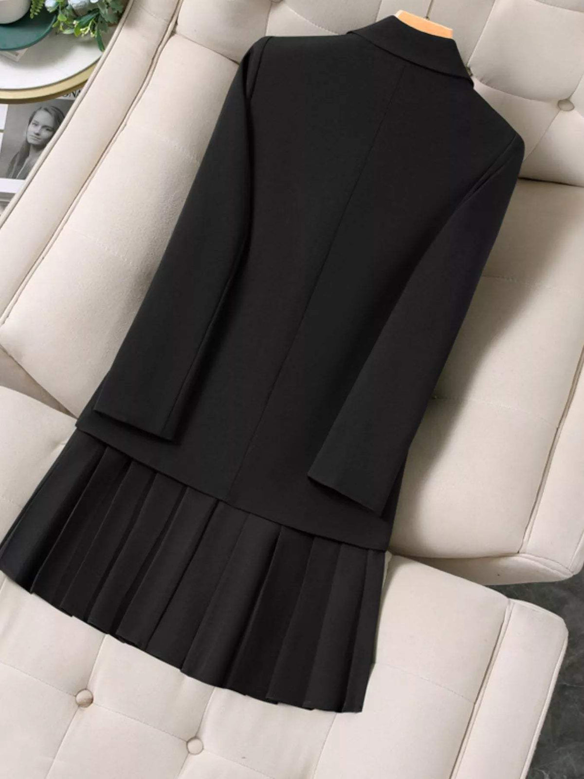 Plus Size Asymmetrical Pleated Blazer Dress - Trendsi - Flyclothing LLC