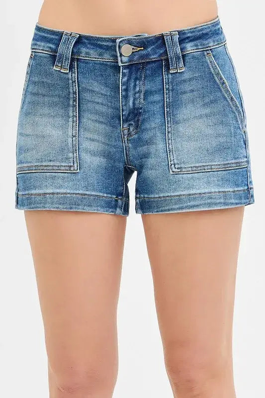 RISEN Low Rise Patched Pocket Shorts - Trendsi - Flyclothing LLC