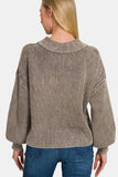 Zenana Washed Half Button Long Sleeve Sweater - Trendsi - Flyclothing LLC