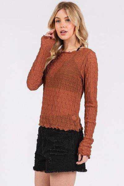 Mittoshop Lettuce Hem Boat Neck Long Sleeve Blouse - Trendsi - Flyclothing LLC