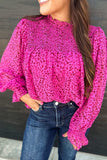 Ruched Leopard Mock Neck Long Sleeve Blouse - Trendsi - Flyclothing LLC