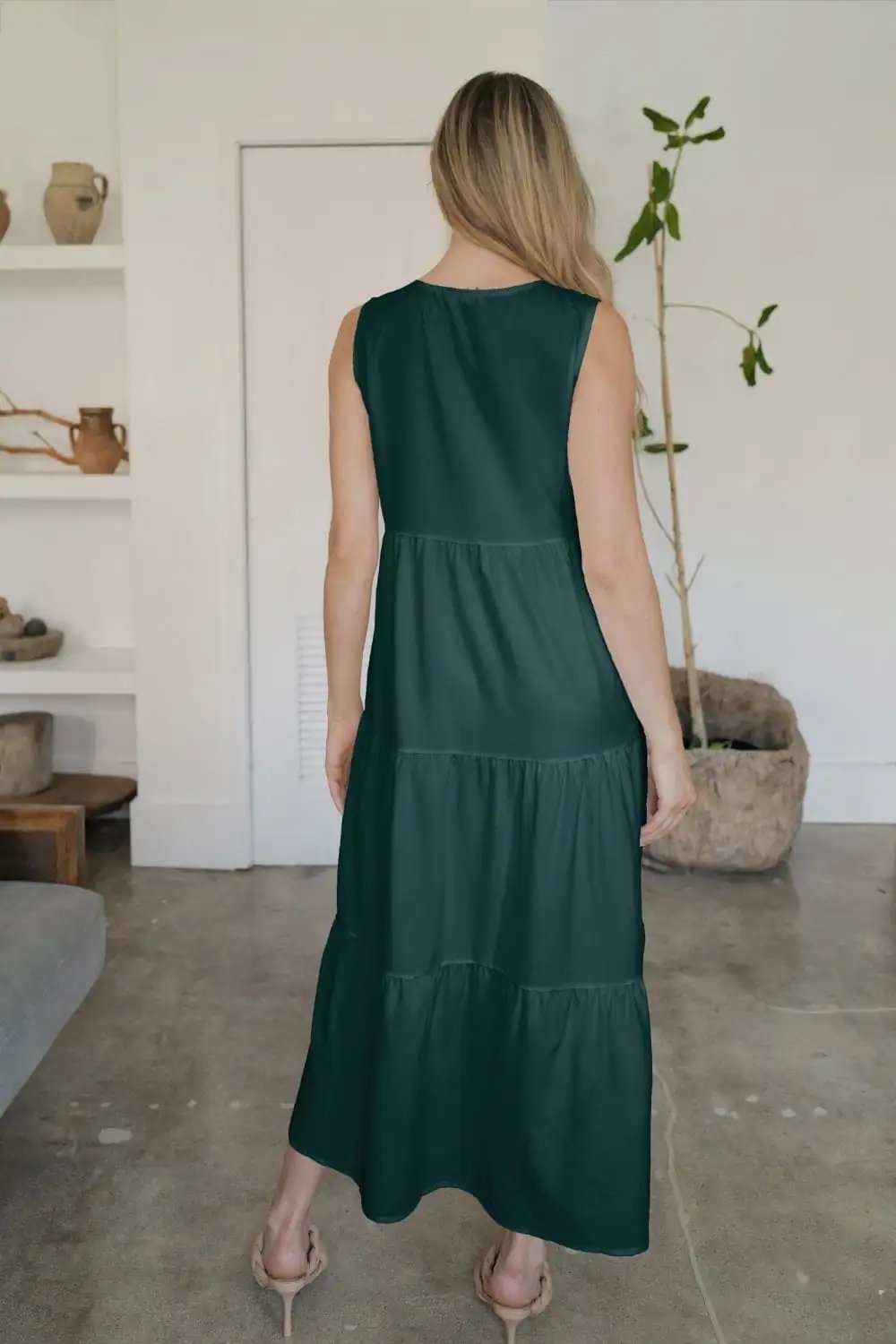 V-Neck Sleeveless Midi Tiered Dress - Trendsi - Flyclothing LLC