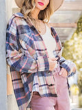 Snap Up Plaid Collared Neck Jacket with Pocket - Trendsi - Flyclothing LLC