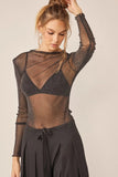 Idem Ditto Sparkling Glitter Long Sleeve Sheer Top - Trendsi