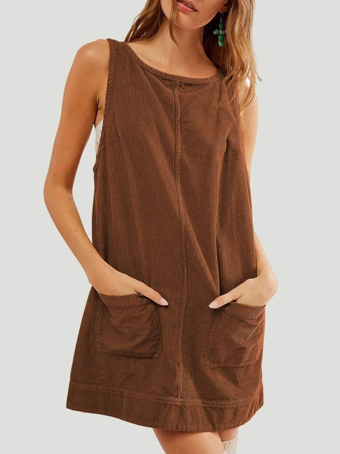 Mandy Round Neck Wide Strap Mini Dress with Pockets - Trendsi - Flyclothing LLC