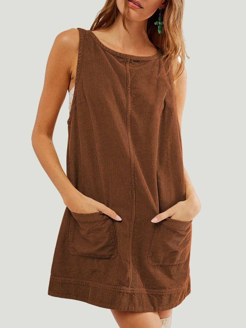 Mandy Round Neck Wide Strap Mini Dress with Pockets - Trendsi - Flyclothing LLC